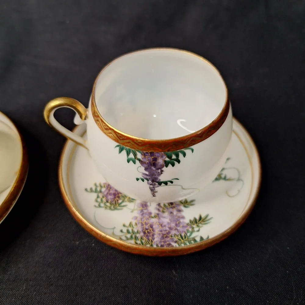 Vintage Set of 2 Soko China Hand Painted Eggshell Porcelain Demitasse Cup Saucer